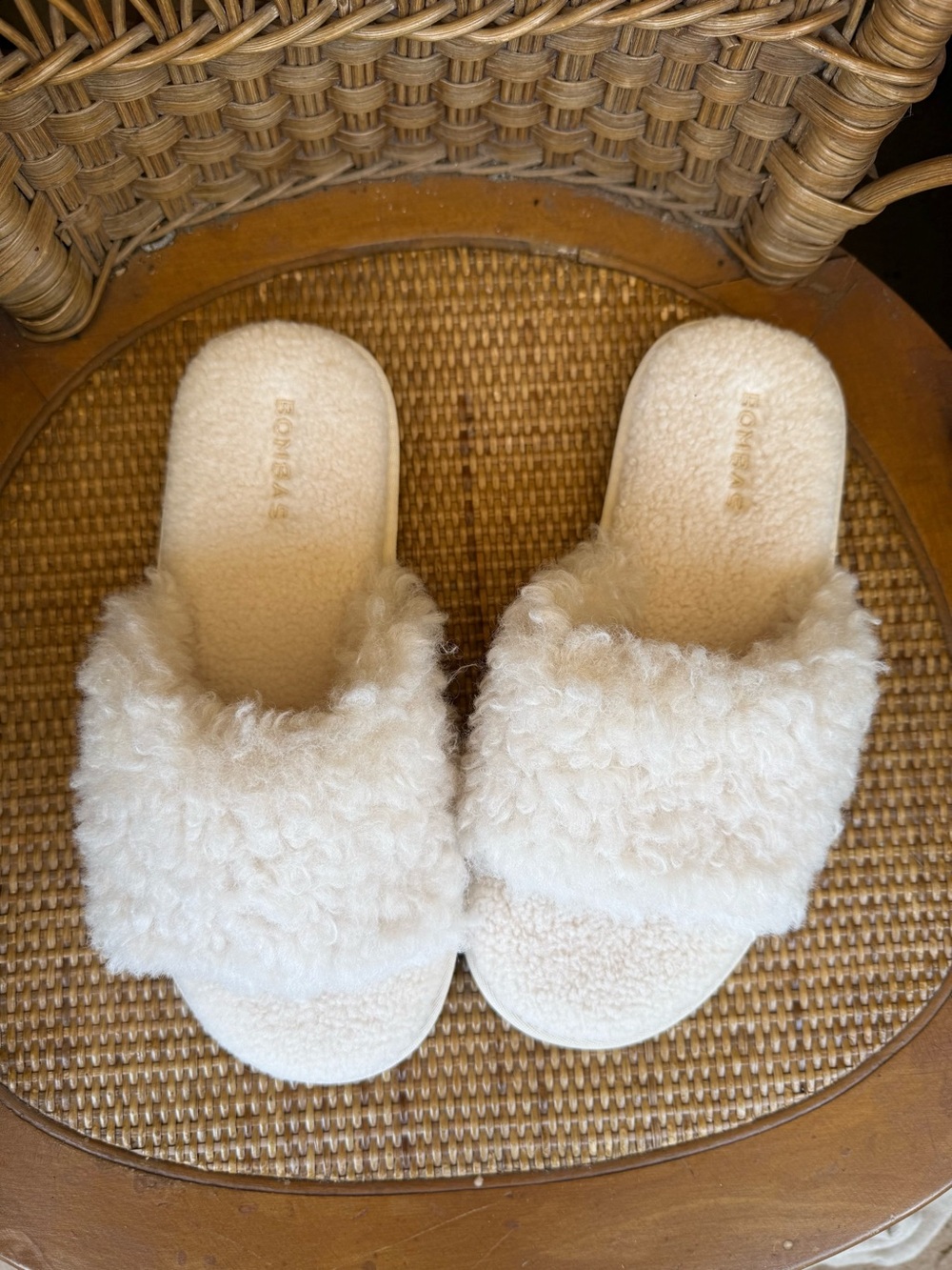 Bombas Plush Faux-Shearling Slide Sandals - Ivory NWT